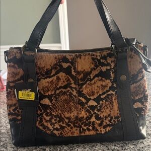 Frye Tan and Black Snake Print Shoulder Bag